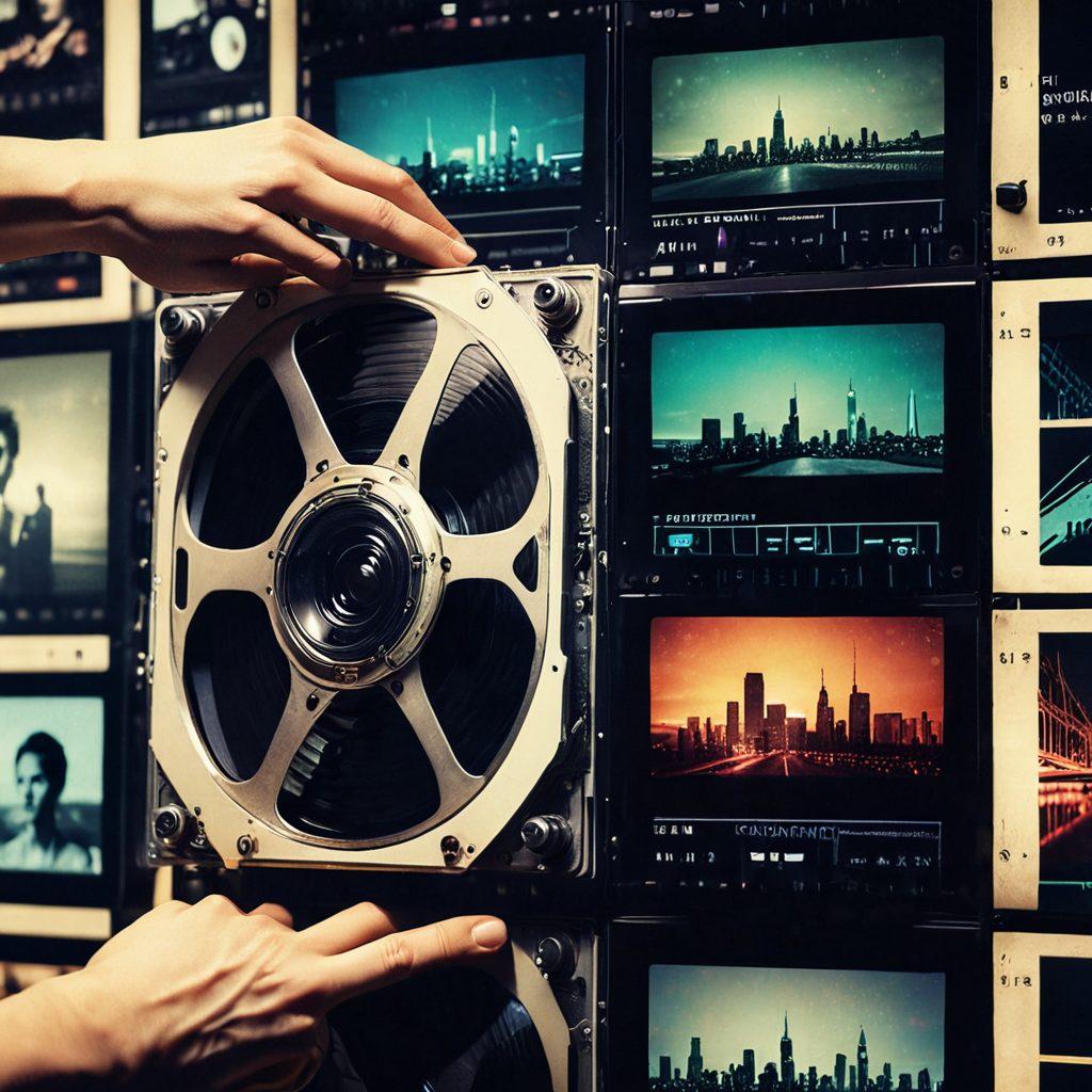 A split image showcasing an old film reel on one side and a glowing digital screen displaying scanned memories on the other. In between, a hand holding a scanner, symbolizing the transition from analog to digital. Soft warm lighting to evoke nostalgia, with contrasting cool tones on the digital side. Include film strips and digital icons subtly in the background to enhance the theme. super-realistic. vibrant colors.